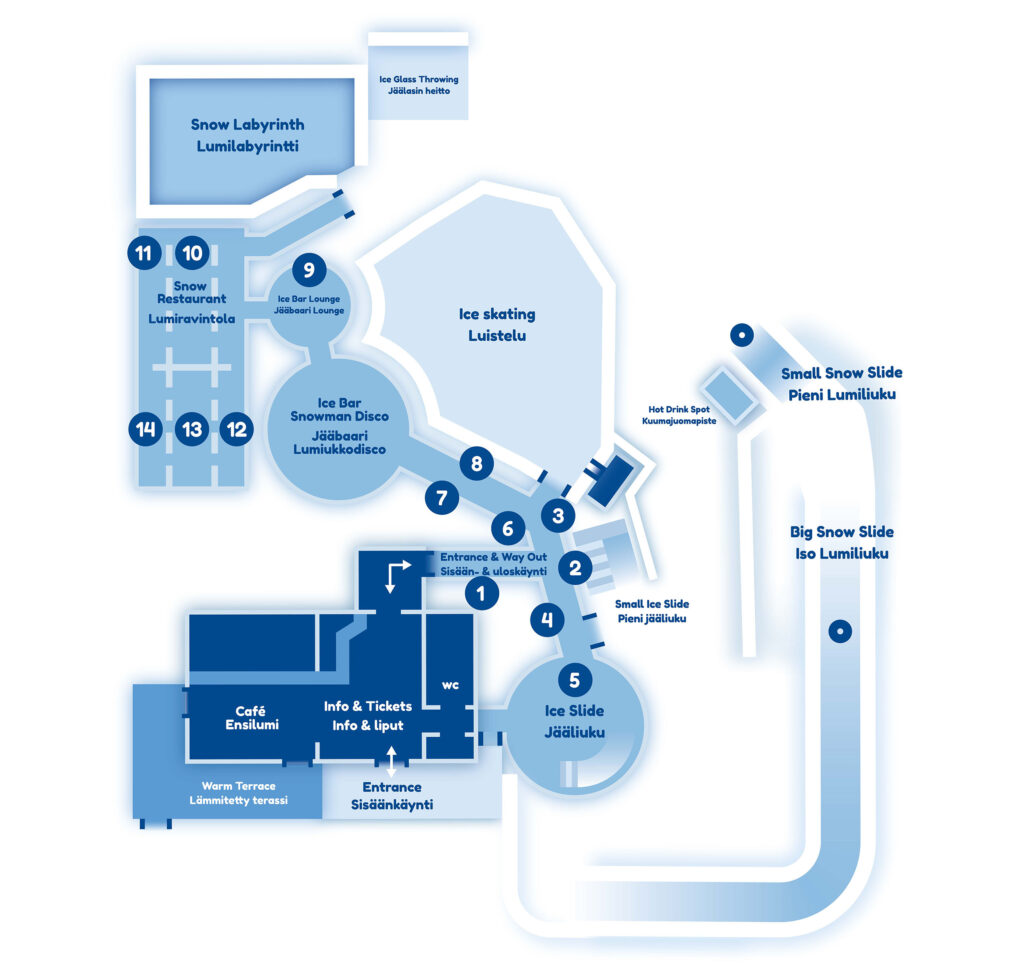 Map showing where the snow and ice art pieces are located.